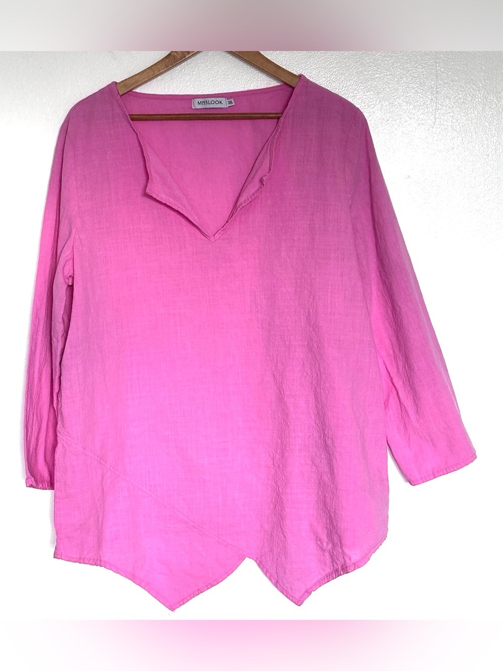 Misslook Shirt Women’s 3XL Pink V Neck 3/4 Sleeve Lightweight Top